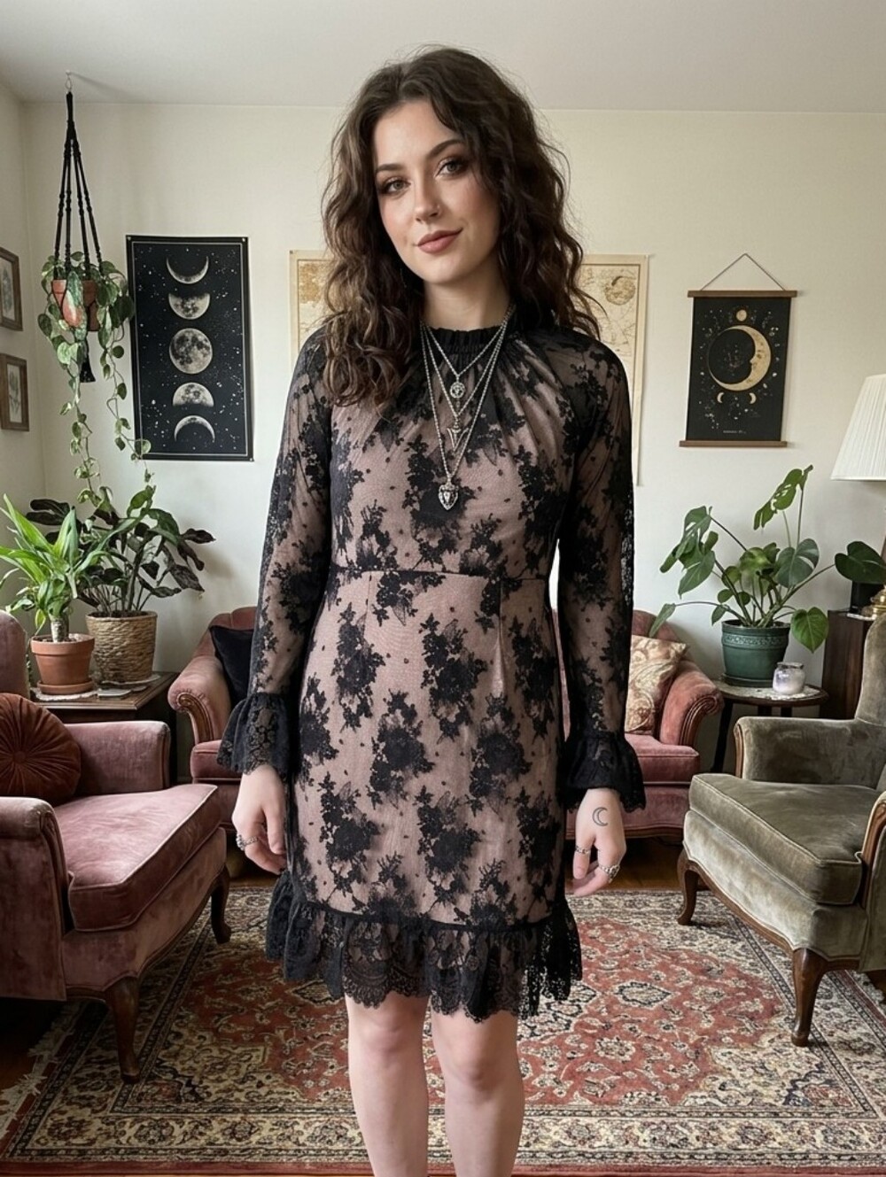 Asos Black Lace Floral Dress Womens‎ Size 8 Dark Romantic Whimsigoth Fairycore